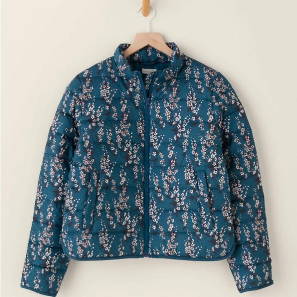 Garnet Hill Floral Down Puffer Jacket NEW